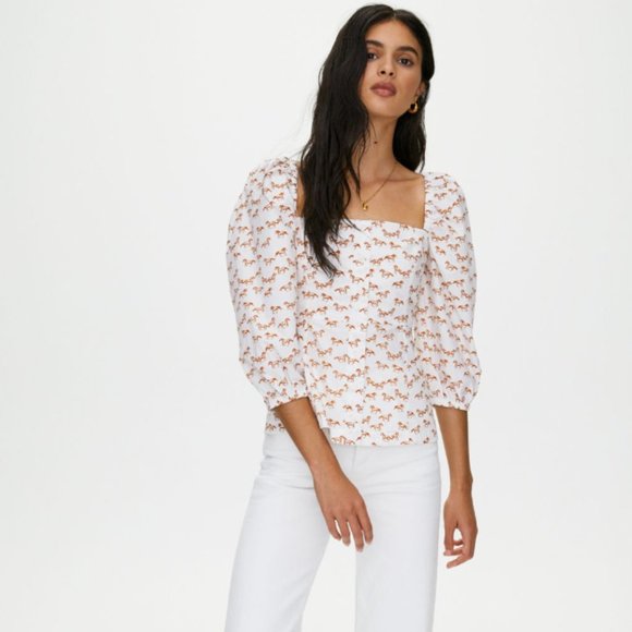 Aritzia Little Moon Luckette Blouse Horse Print Amber Earth XS New without Tag - Picture 6 of 13